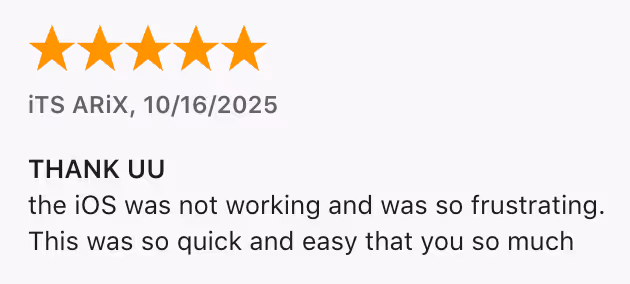 5-star App Store review from iTS ARiX on Oct 16, 2025 mentioning using vibetone was quick and easy