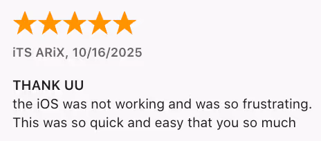 5-star App Store review from iTS ARiX on Oct 16, 2025 mentioning using vibetone was quick and easy